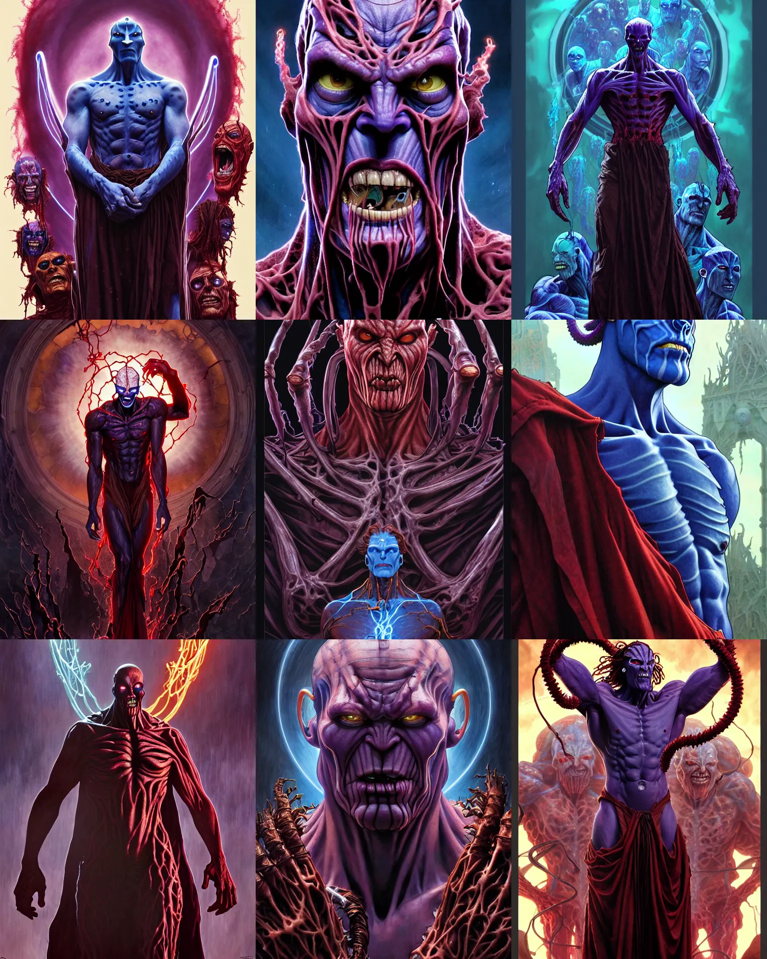 Prompt: the platonic ideal of avatar of cletus kasady ultimate carnage thanos dementor doctor manhattan chtulu nazgul, detailed, intricate, hyperrealism, intense, scary, decay, dmt, art by brock hofer and artgerm and greg rutkowski and alphonse mucha