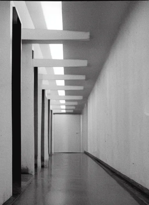 Image similar to a photograph of a symmetrical hallway designed by basquiat, 3 5 mm, film camera, dezeen, architecture, minimal, art installation