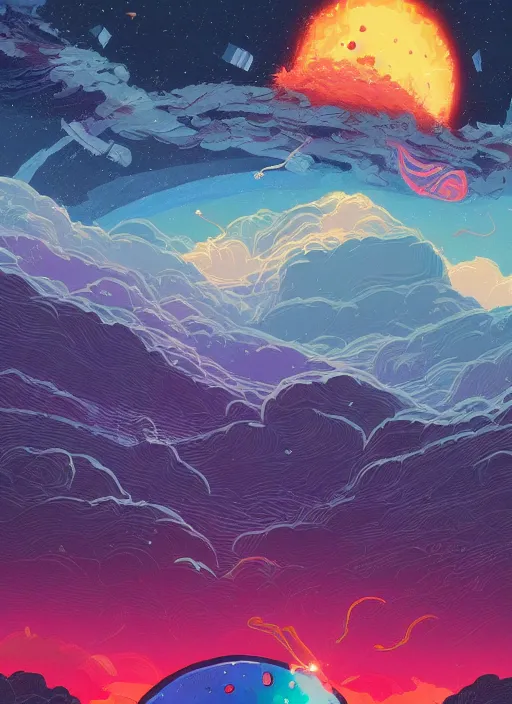Prompt: a beautiful ultradetailed matte painting of a black hole swallowing a star, colorful and bright, clouds in the distance dark fantasy, d & d, artstation, art by petros afshar, tom whalen, laurie greasley and greg rutkowski and ilya kuvshinov