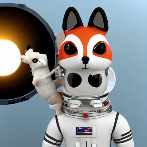 Prompt: a 3 d render of an astronaut in space holding a fox wearing lipstick