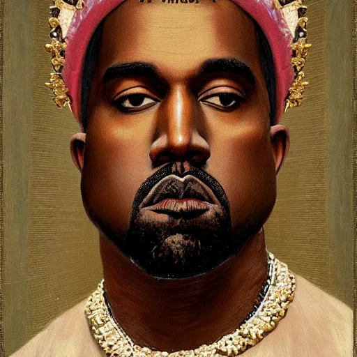 Image similar to a renaissance style portrait painting of kanye west wearing a crown