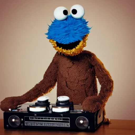 Prompt: Cookie Monster as a music DJ