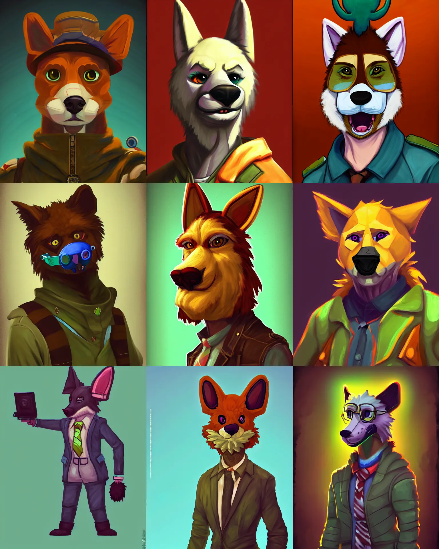 Prompt: painted portrait of a fursuiter, in the style of the characters from the pc game disco elysium ( by za / um )