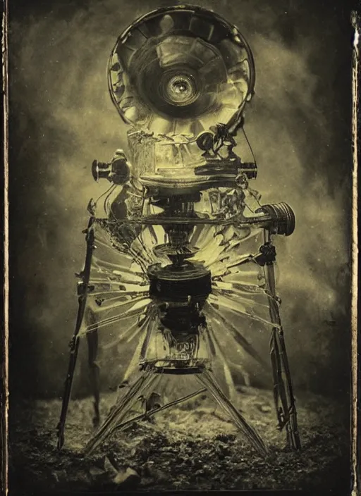 Image similar to old wetplate daguerreotype, portrait of faithless, god is a dj, explosion of data fragments, fractal, intricate, elegant, highly detailed, parallax, leica, medium format, subsurface scattering, by jheronimus bosch and greg rutkowski and louis jacques mande daguerre