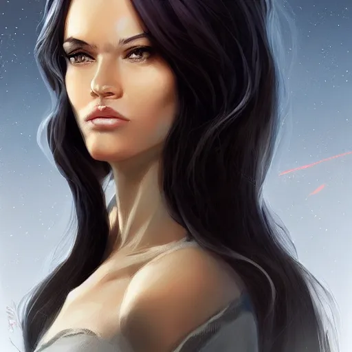 Prompt: portrait of a young woman, long dark hair and an angular face with a scar across the chin. daring and bold, con - artist and spy, beautiful, rpg, dnd, artgerm