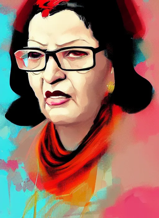 Prompt: portrait of oum khalthoum digital painting, artstation by bill sienkiewicz