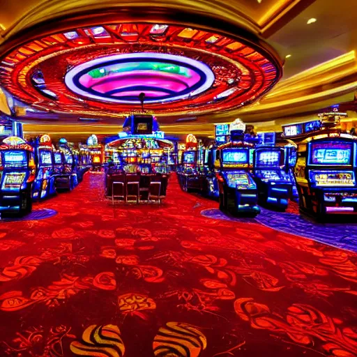 Image similar to A photo taken inside a casino, colorful, hdr, 4k, professional photograph