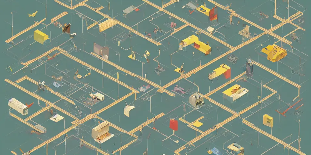 Image similar to axonometric infographic by Wes Anderson