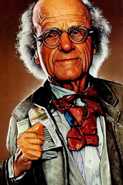 Image similar to dr emmet brown from back to the future painted by norman rockwell