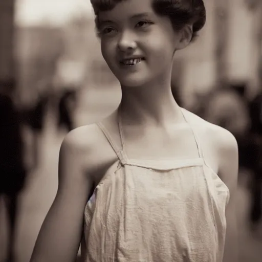 Prompt: young translucent girl, leica M9, 1950s,shallow depth of field,