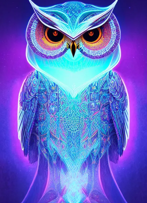 Image similar to symmetry!! product render poster vivid colors divine proportion owl, ice and snow, glowing fog intricate, elegant, highly detailed, digital painting, artstation, concept art, smooth, sharp focus, illustration,