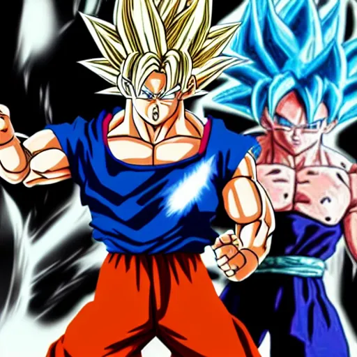 Prompt: Goku ultra instinct and Vegeta god of destruction