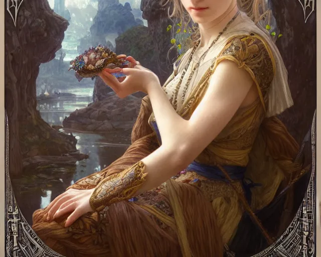 Image similar to photography of marie spartali stillman, deep focus, d & d, fantasy, intricate, elegant, highly detailed, digital painting, artstation, concept art, matte, sharp focus, illustration, hearthstone, art by artgerm and greg rutkowski and alphonse mucha