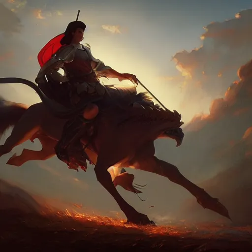 Image similar to st. george on a horse spearing a dragon through the heart 4 k, concept art, by wlop, ilya kuvshinov, artgerm, krenz cushart, greg rutkowski, pixiv. cinematic dramatic atmosphere, sharp focus, volumetric lighting, cinematic lighting, studio quality