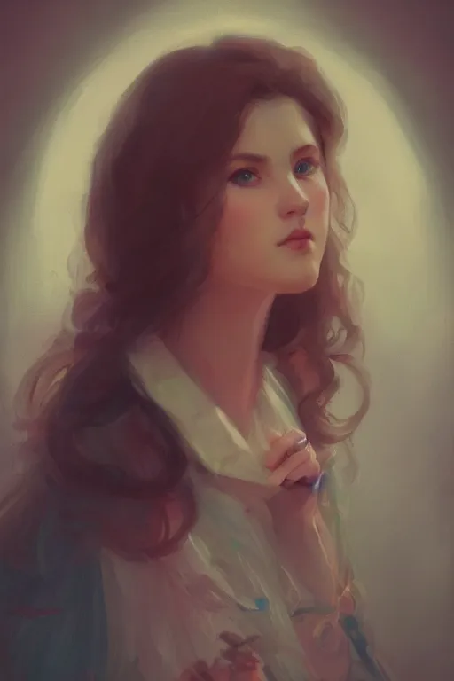 Image similar to a portrait of a cute young southern belle, historical setting, vivid colors, soft lighting, atmospheric, cinematic, moody, in the style of artgerm and greg rutkowski, oil on canvas, 8 k