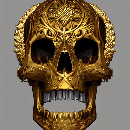 Image similar to gold ornate gothic skull with jewels digital art, artstation, concept art