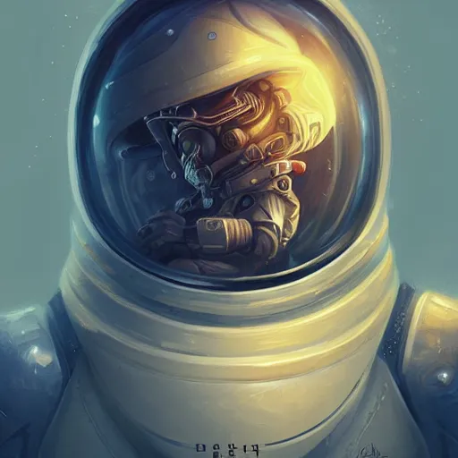 Image similar to portrait of a young rugged astronaut, awesome helmet, D&D, fantasy, intricate, elegant, highly detailed, digital painting, artstation, concept art, matte, sharp focus, illustration, art by Anna dittmann