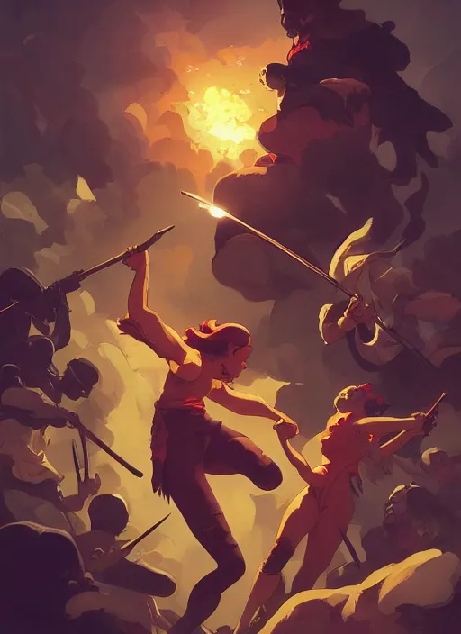 Prompt: a glorious battle during the french revolution, in the style of artgerm, gerald brom, atey ghailan and mike mignola, vibrant colors and hard shadows and strong rim light, plain background, comic cover art, trending on artstation