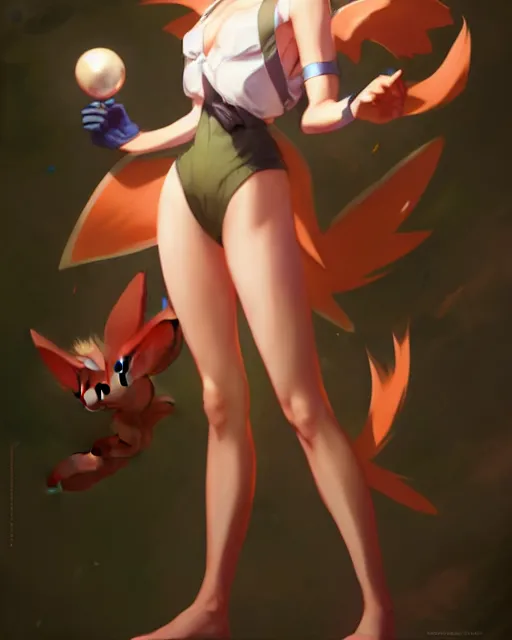 Image similar to photo of eevee pokecmon humanisation, by greg rutkowski, rossdraws, gil elvgren, enoch bolles, glossy skin, pearlescent, anime, very coherent