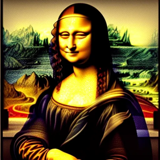 Prompt: the mona lisa with deepdream effect using vgg 1 6 network trained on imagenet