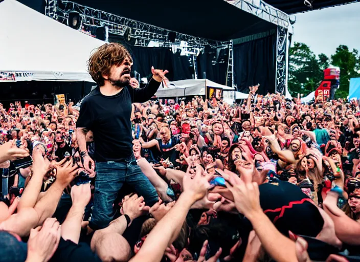 Image similar to photo still of peter dinklage at the vans warped tour!!!!!!!! at age 3 6 years old 3 6 years of age!!!!!!!! stage diving into the crowd, 8 k, 8 5 mm f 1. 8, studio lighting, rim light, right side key light