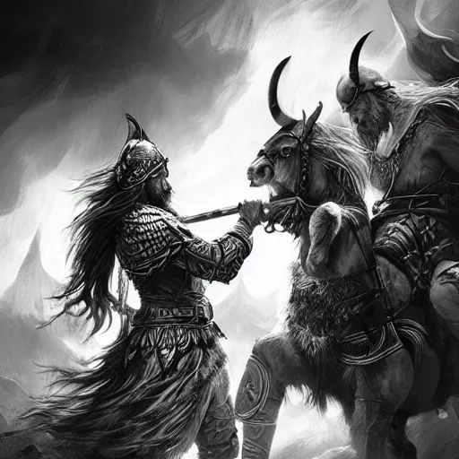 Prompt: viking, dramatic lighting, highly detailed, epic battle scene, black and white, wlop, artgerm