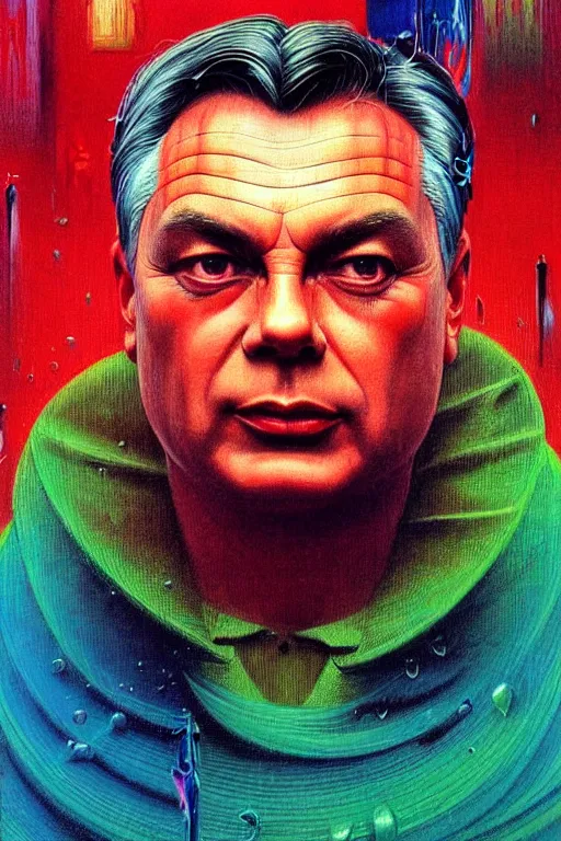 Prompt: 8 0 s art deco close up portait of viktor orban, rain like a dream oil painting curvalinear clothing cinematic dramatic cyberpunk textural fluid lines otherworldly vaporwave interesting details fantasy lut epic composition by basquiat zdzisław beksinski james jean artgerm rutkowski moebius francis bacon gustav klimt