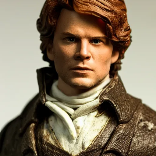 Image similar to photograph of a Jamie Fraser figure Made of clay 50 mm photo studio dramatic lighting