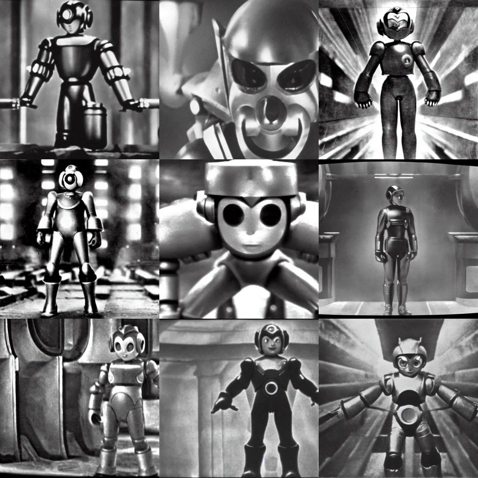 Prompt: film still of megaman in metropolis ( 1 9 2 7 ), photography