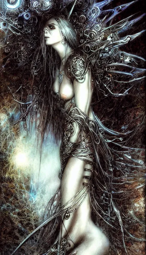 Prompt: Psytrance Artwork, by Luis Royo,