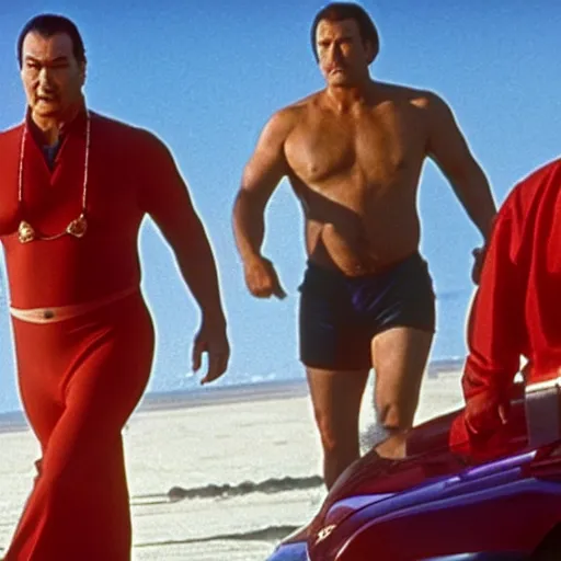 Image similar to steven seagal appearing as the hero in baywatch