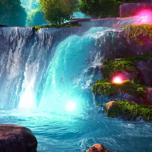 Prompt: the universe is a woman - shaped waterfall spilling onto the rocks of love in a million bright colors of swirling ecstasy, unreal engine, dramatic lighting, cinematic