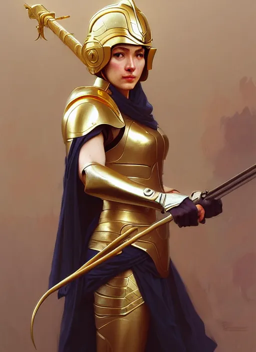 Prompt: character concept portrait of the goddess Athena with helmet and spear, shiny gold, intricate, elegant, digital painting, concept art, smooth, sharp focus, illustration, from Metal Gear, by Ruan Jia and Mandy Jurgens and William-Adolphe Bouguereau, Artgerm