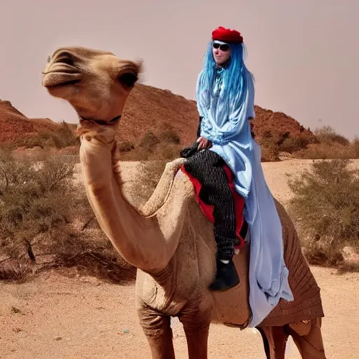 Prompt: billie eilish riding a camel