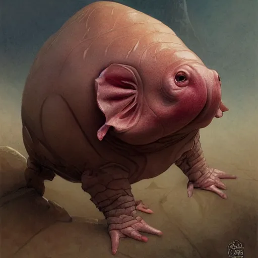 Image similar to portrait of a rugged blobfish, d & d, muscular, fantasy, intricate, elegant, highly detailed, digital painting, artstation, concept art, smooth, sharp focus, illustration, art by artgerm and greg rutkowski and alphonse mucha