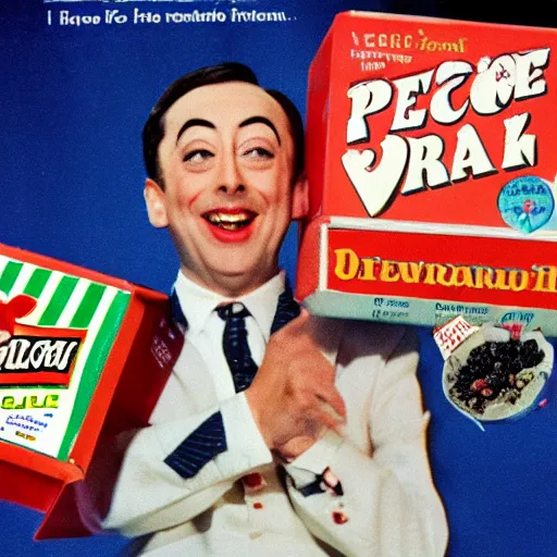 Image similar to peewee herman vintage cereal box, photo