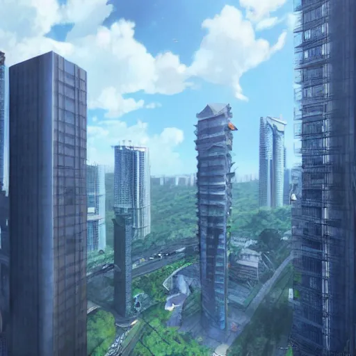 Prompt: realistic building, monster, shenzhen, wide landscape, eva, makoto shinkai