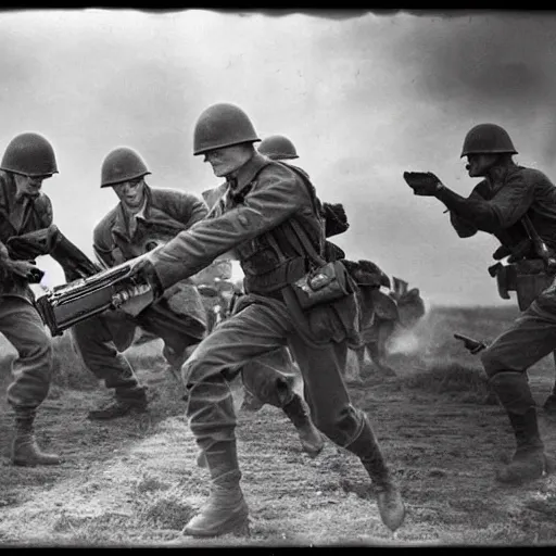 Image similar to wwii photograph, superheroes at war, dramatic lights