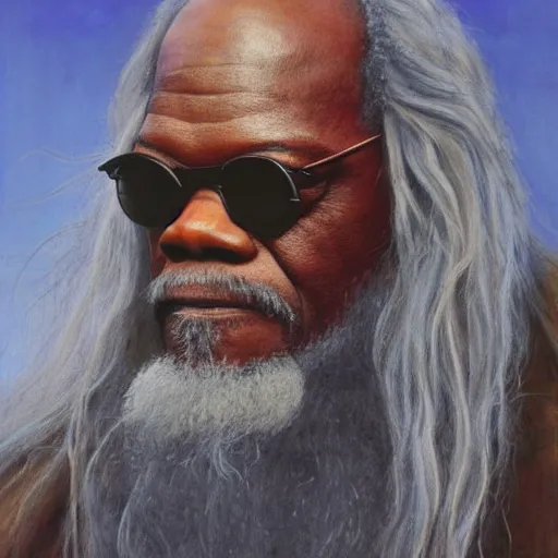 Prompt: portrait of samuel jackson as gandalf, by alan lee, lord of the rings calendar, smooth, detailed terrain, oil painting, matte painting, concept art, trending on artstation