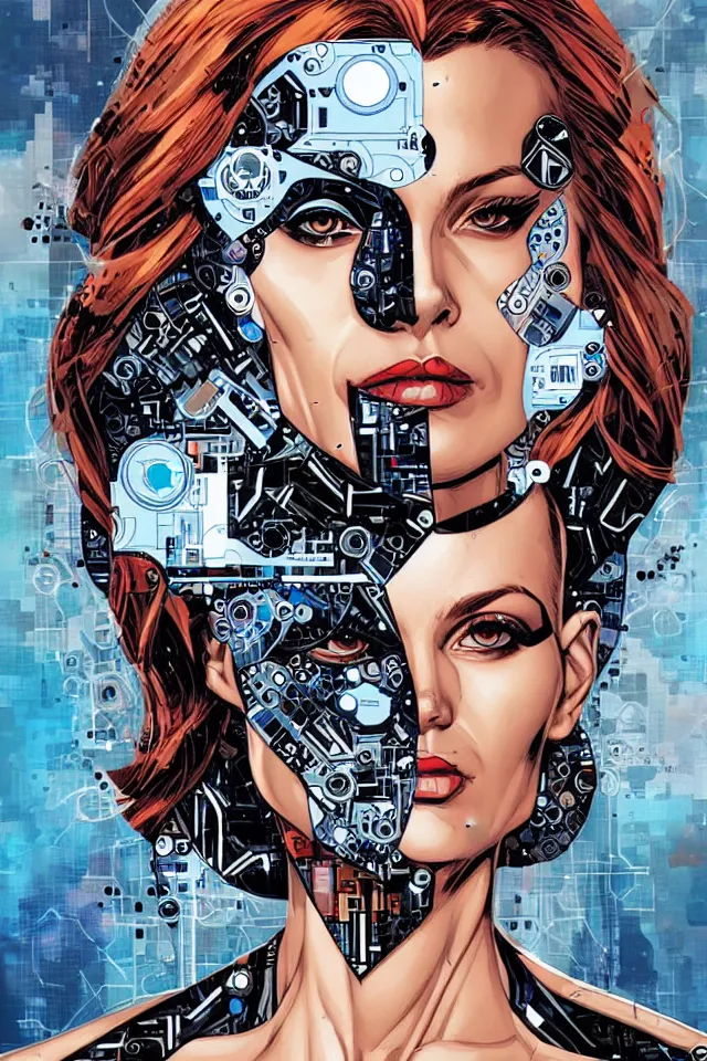 Image similar to a portrait of a beautiful cybernetically enhanced woman, by marvel comics and sandra chevrier