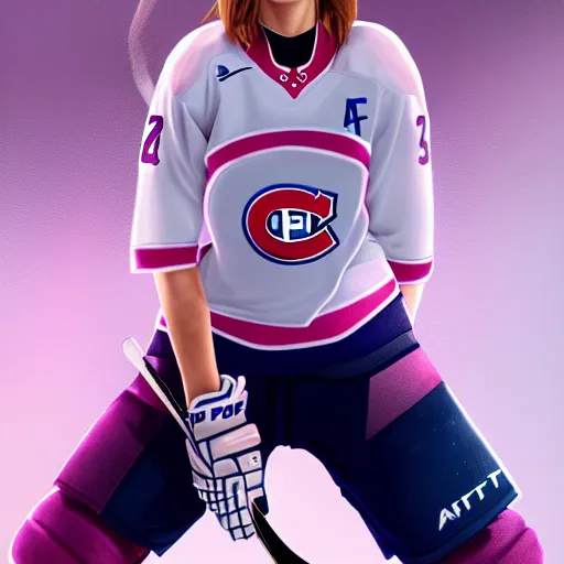 Prompt: portrait from Life is Strange, Female Ice Hockey Player, Habs fantasy, intricate, elegant, pink mist, highly detailed, digital painting, trending on artstation, concept art, smooth, sharp focus, illustration, art by artgerm and greg rutkowski and alphonse mucha, unreal engine, 4k, 8k