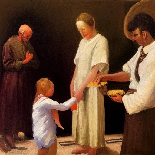 Prompt: a child being baptised, oil painting