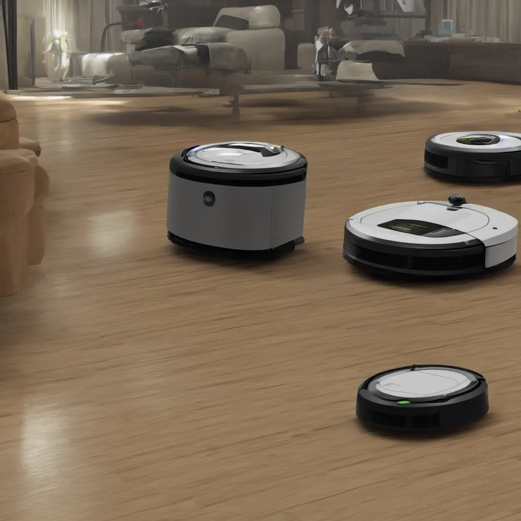 Image similar to Roomba style flying scifi car in the style of Bladerunner, unreal engine 5, irobot