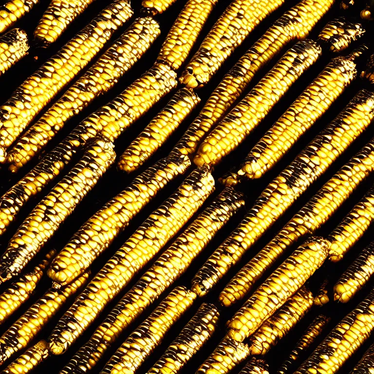 Image similar to a metal reflective chrome corn on the cob, film photo, soft lighting album cover, nostalgia, gradient, light reflection