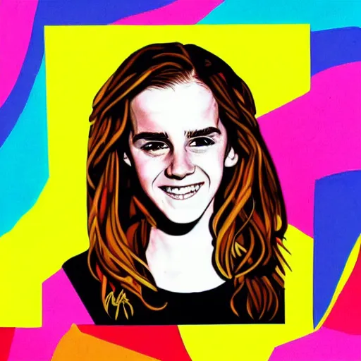 Prompt: rainbow smiling happy emma watson age 1 6 as hermione. pop art.