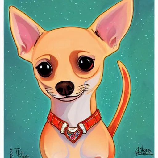 Image similar to a jeremiah ketner illustration of an adorable and cute tan chihuahua/dachshund mix