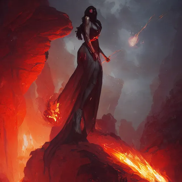 Image similar to a painting of the goddess of magma by greg rutkowski, dark fantasy art, high detail, trending on artstation