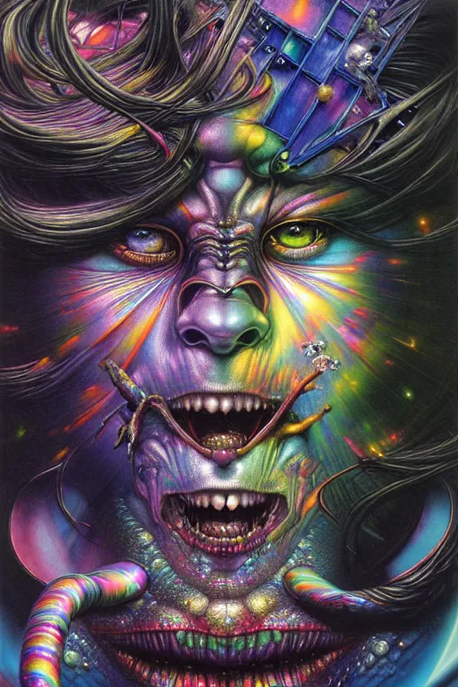 Prompt: realistic detailed image of wrathful prismatic rainbow diamond nightmare scientist god action horror by lisa frank, john martin, ayami kojima, amano, karol bak, greg hildebrandt, and mark brooks, neo - gothic, gothic, rich deep colors. beksinski painting, part by adrian ghenie and gerhard richter. art by takato yamamoto. masterpiece