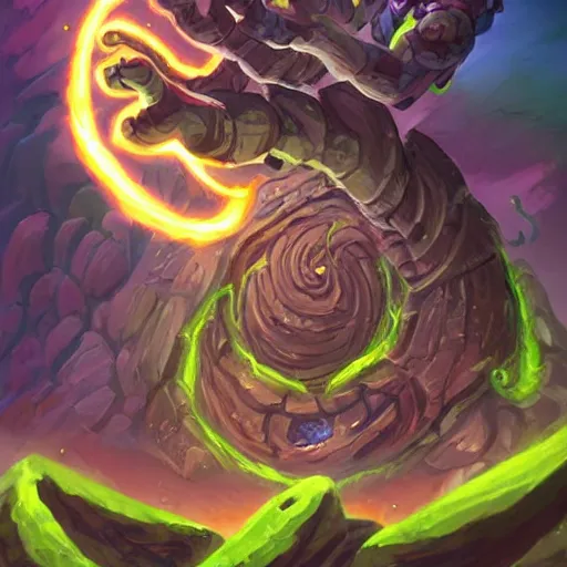 Image similar to earth elemental giant spiral spirit, dust and rock theme, hearthstone art style, epic fantasy card game art