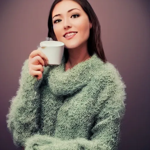 Image similar to beautiful woman in a fuzzy sweater